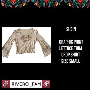 SHEIN | GRAPHIC PRINT | LETTUCE TRIM CROP SHIRT |  SIZE SMALL